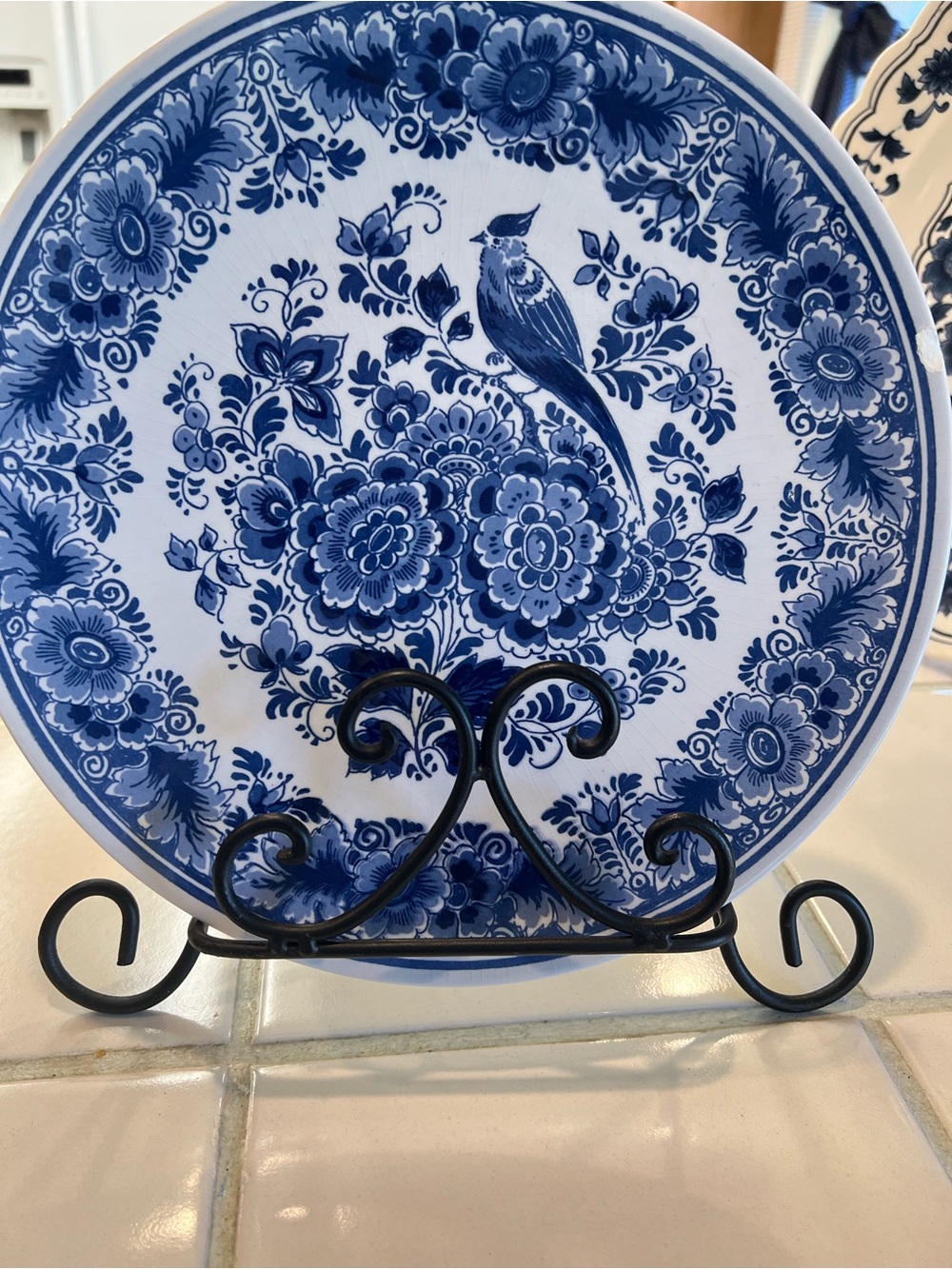 Blue Floral Bird Decorative Ceramic Plate - Classic Blue Accent